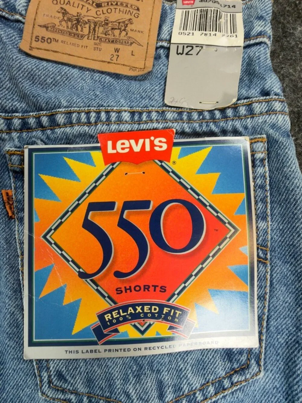 Levi's 550 Vintage 90s Blue Cotton Shorts W27 Relaxed Orange Tab NOS